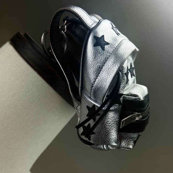 Saint Laurent Paris Silver Leather Star Mini Backpack Bag Charm Key Chain‎ - Picture 4 of 10